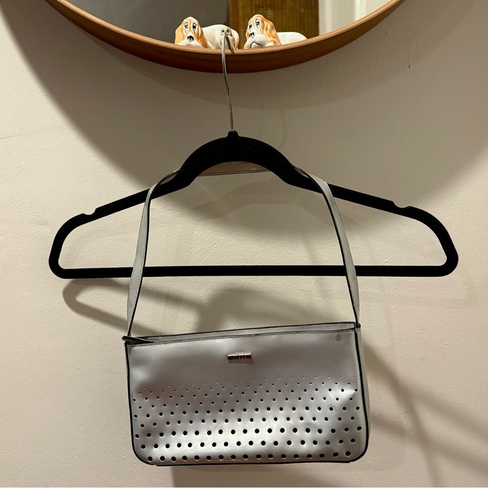 Vintage Guess Silver Y2K 90s Silver Chrome Purse Trendy Thin Strap Perforated